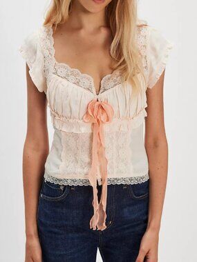 Free People Arlo Lace Top in Cream/Pink NEW